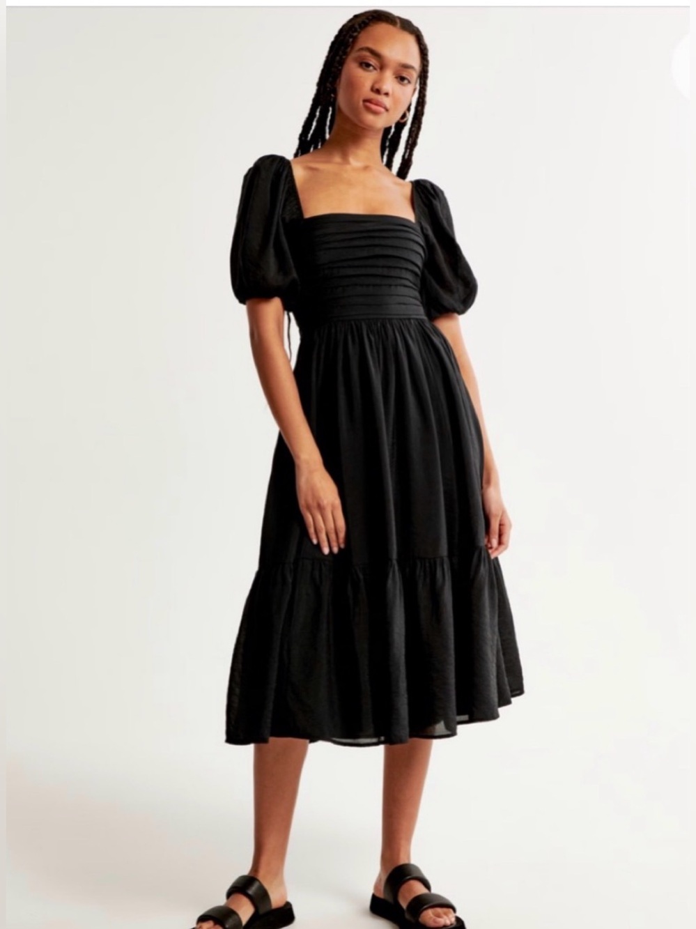 Abercrombie & Fitch Women’s Black Emerson Puff Sleeve Midi Dress